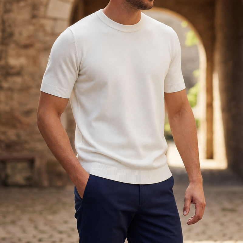 Hyeres Ribbed Knit T-Shirt in White