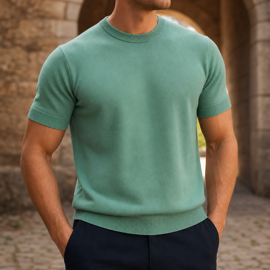 Hyeres Ribbed Knit T-Shirt in Green