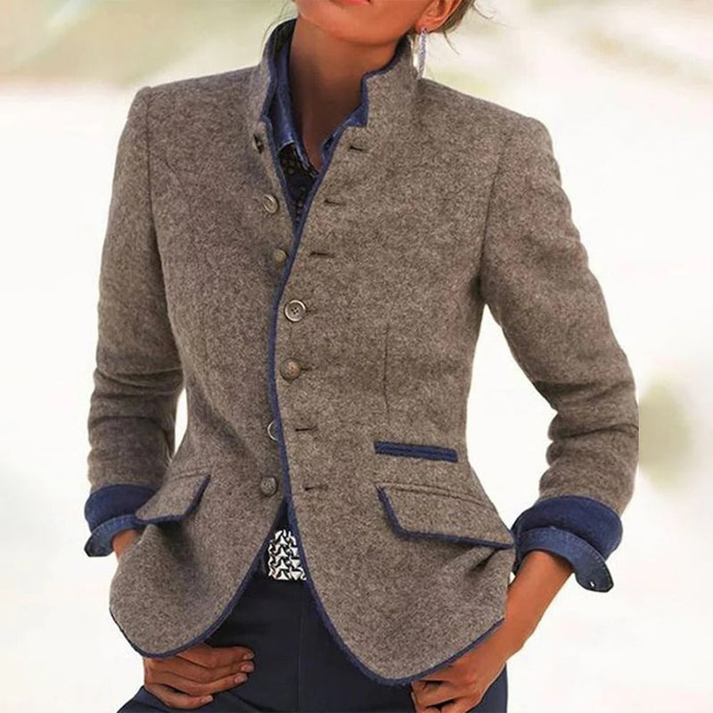 Positano Stand-Collar Two-Tone Blazer
