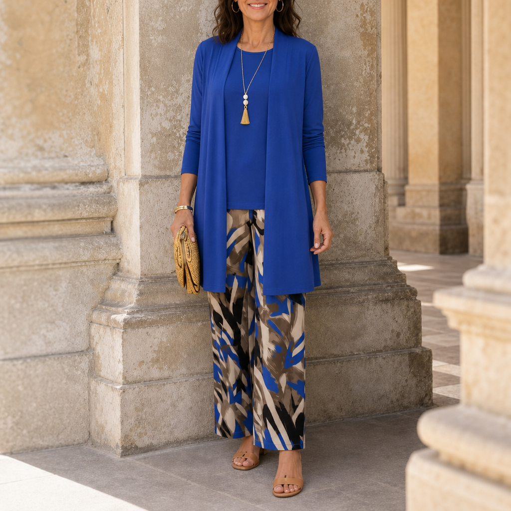 Ithaca Leaf Print 3-Piece Set in Blue