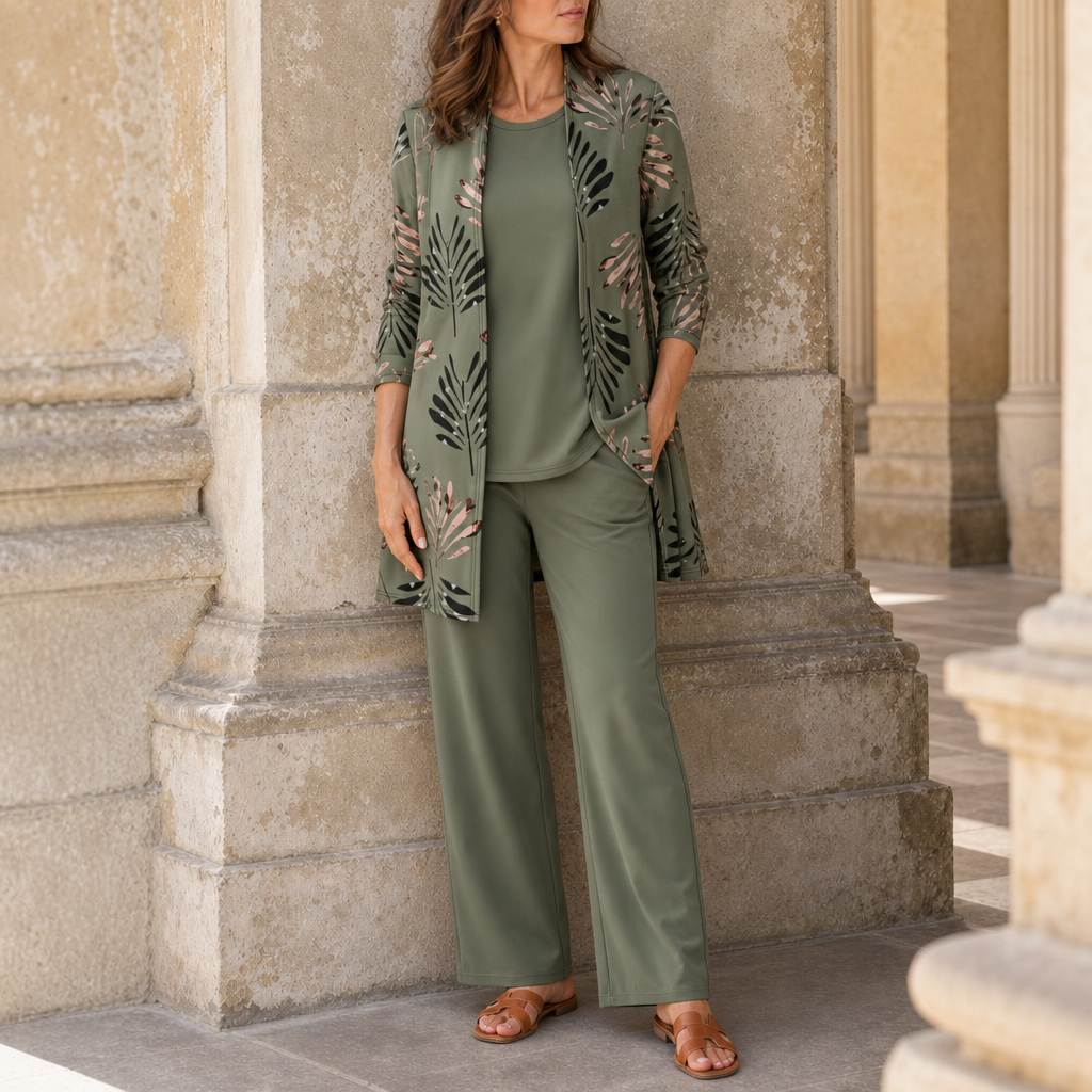 Ithaca Leaf Print 3-Piece Set in Green