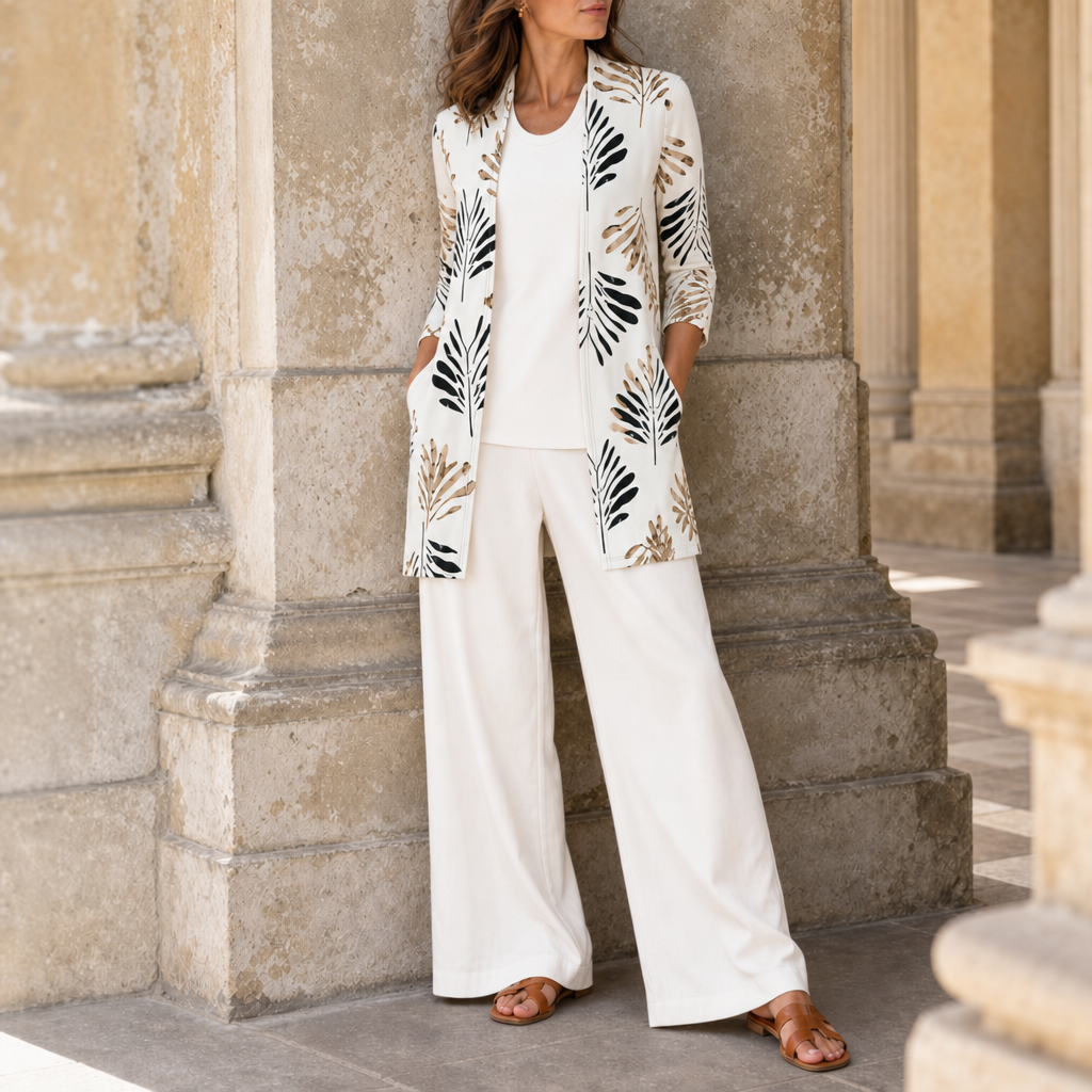 Ithaca Leaf Print 3-Piece Set in Ivory Bloom