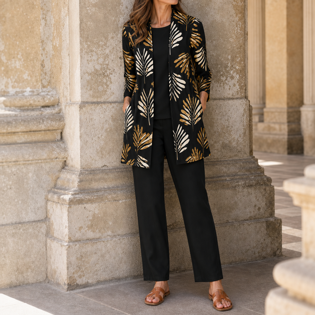 Ithaca Leaf Print 3-Piece Set in Midnight Blossom