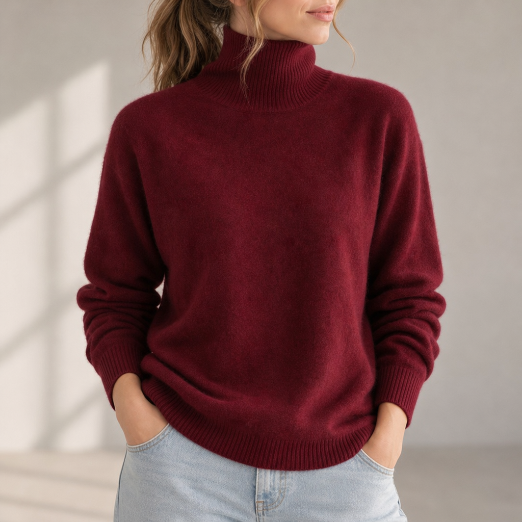 Javea Cashmere Turtleneck Sweater in Bordeaux Red