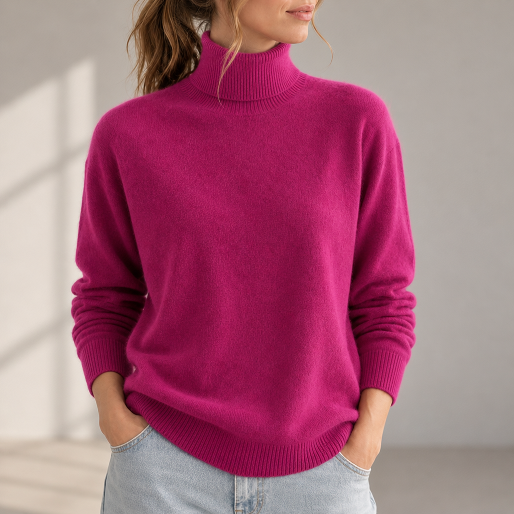 Javea Cashmere Turtleneck Sweater in Fuchsia / Bright Pink