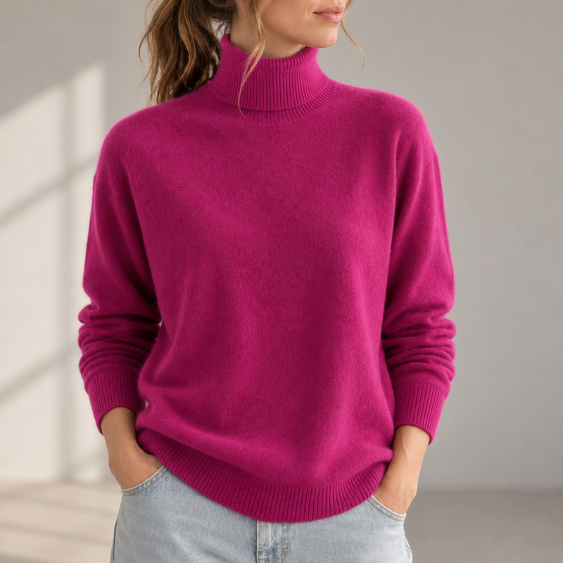 Javea Cashmere Turtleneck Sweater in Fuchsia / Bright Pink