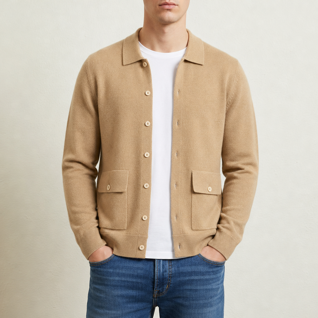 Jerez Cashmere Knit Cardigan in Camel