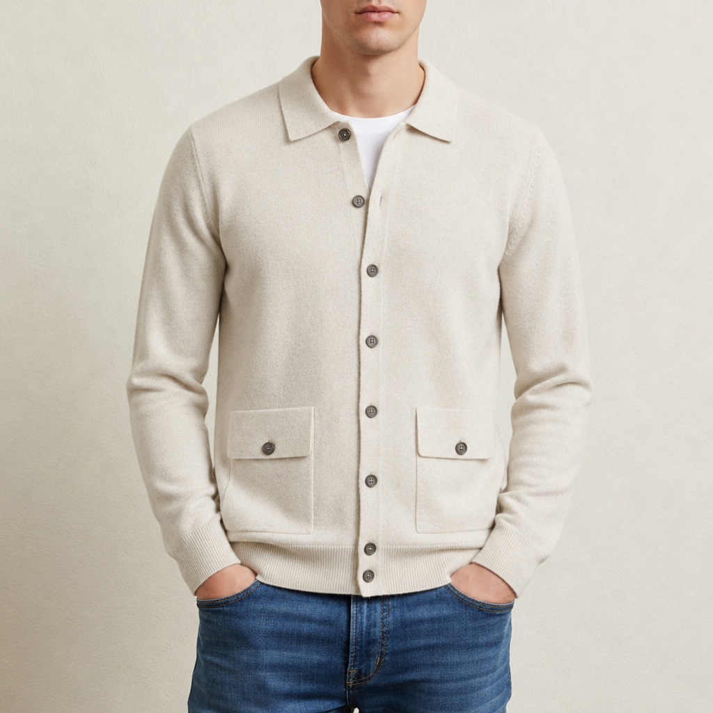 Jerez Cashmere Knit Cardigan in Ivory