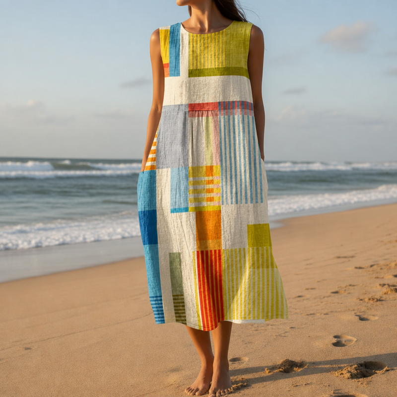 Kakopetria Geometric Print Midi Dress in Yellow