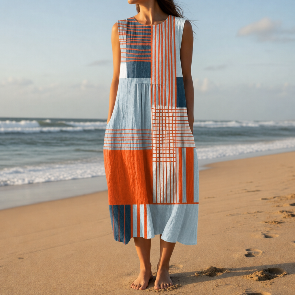 Kakopetria Geometric Print Midi Dress in Orange