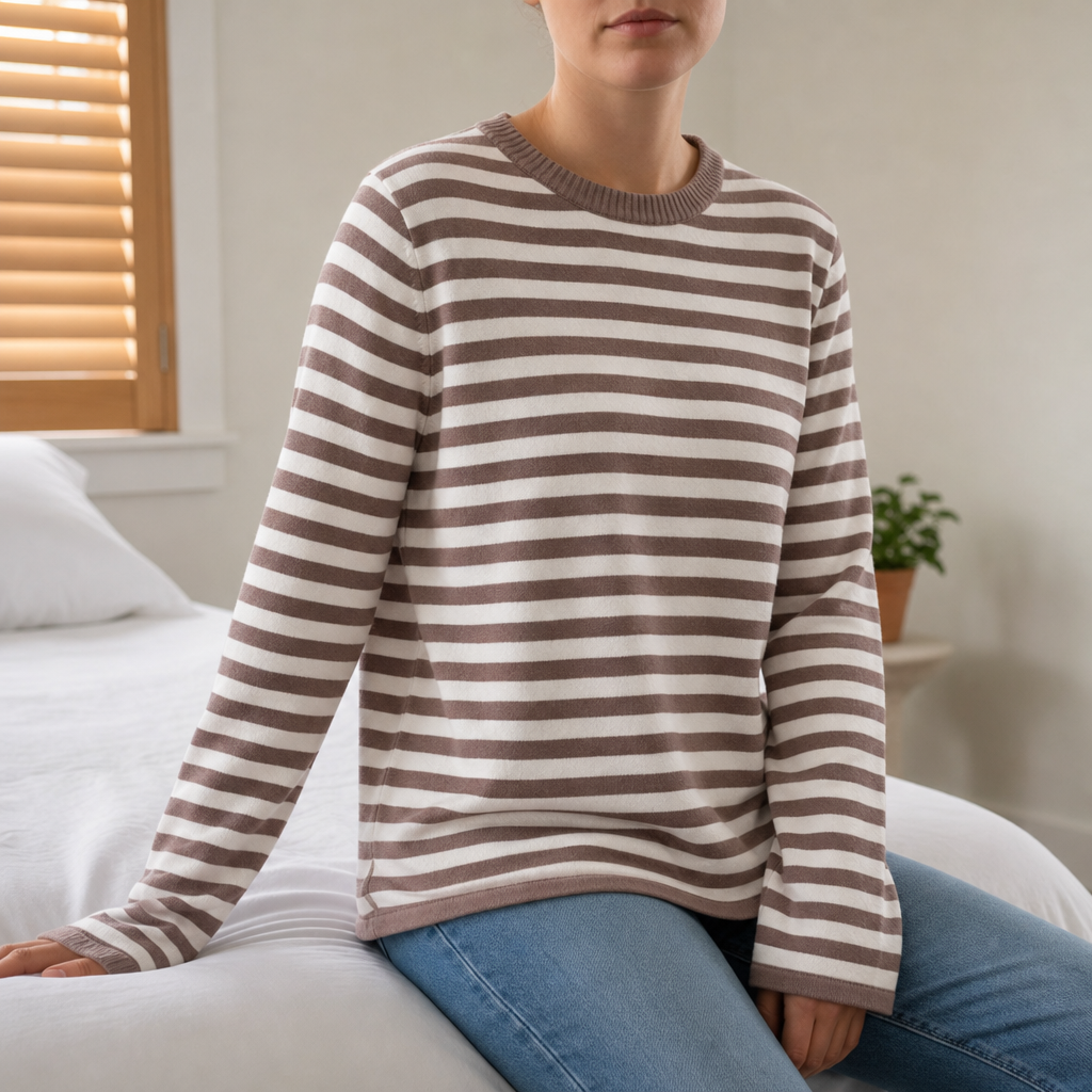 Kalymnos Striped Knit Top in Caramel Brown