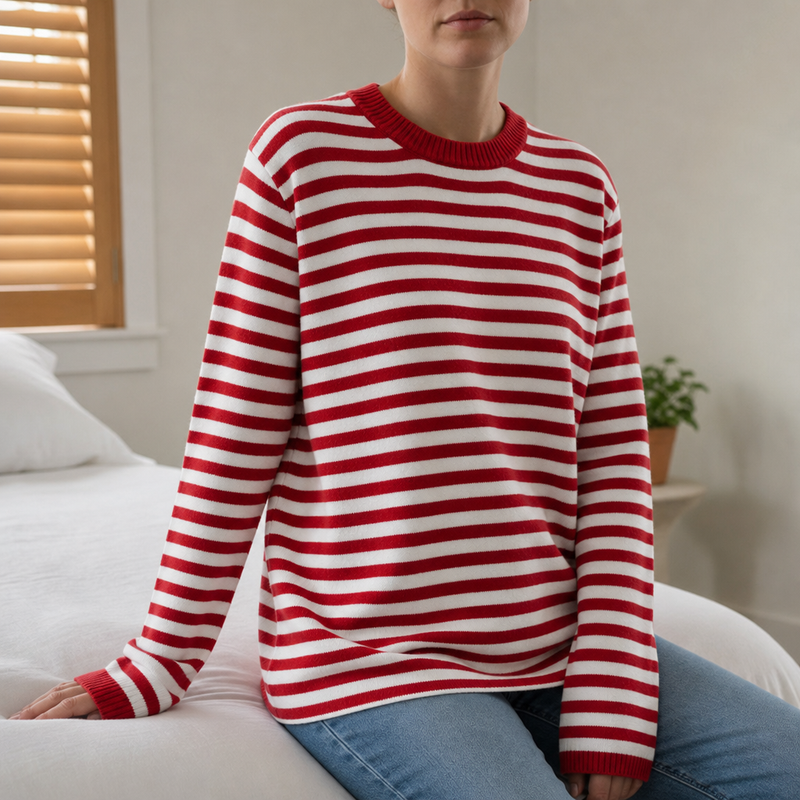 Kalymnos Striped Knit Top in Cardinal Red