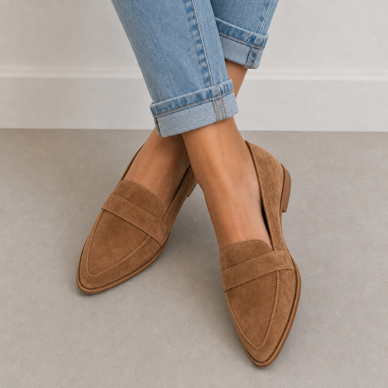 Lamego Orthopedic Suede Pointed Loafers in Khaki