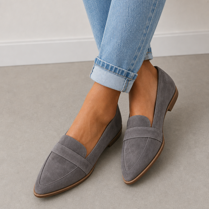 Lamego Orthopedic Suede Pointed Loafers in Gray