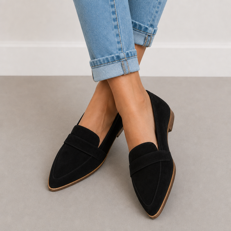 Lamego Orthopedic Suede Pointed Loafers in Black