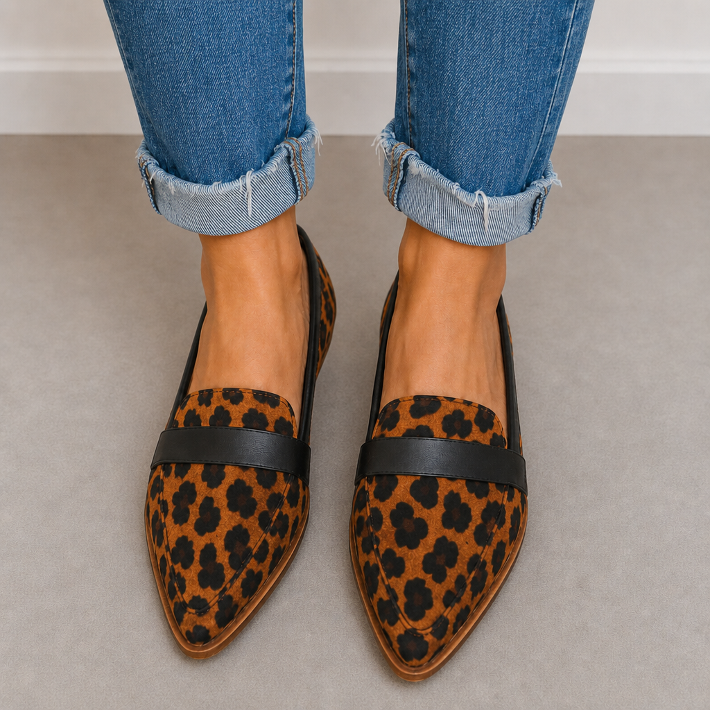 Lamego Orthopedic Suede Pointed Loafers in Leopard