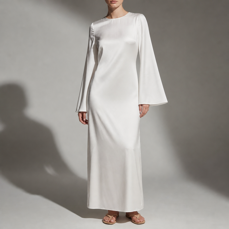 Larnaca Satin Bell Sleeve Maxi in White