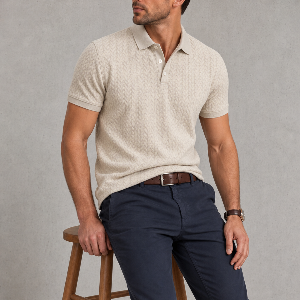 Lecce Textured Knit Polo in Apricot