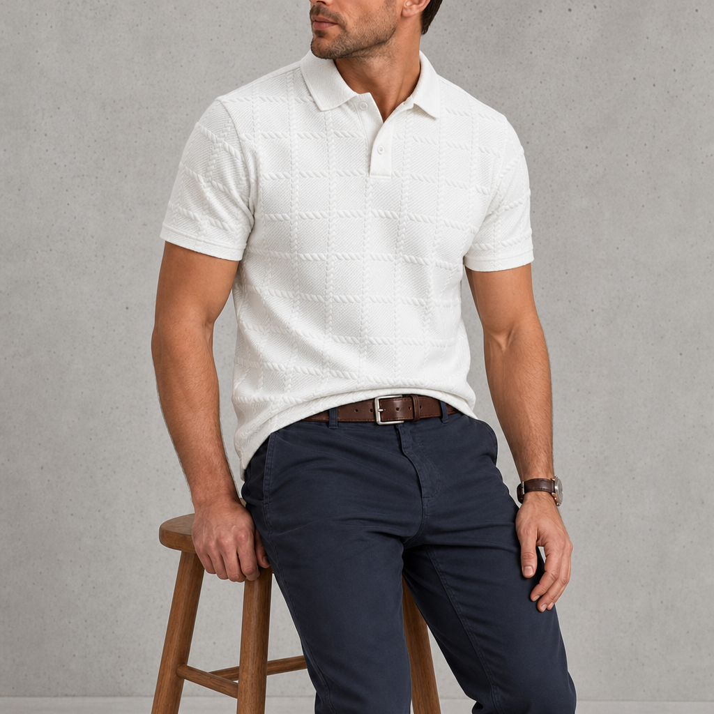 Lecce Textured Knit Polo in Ivory