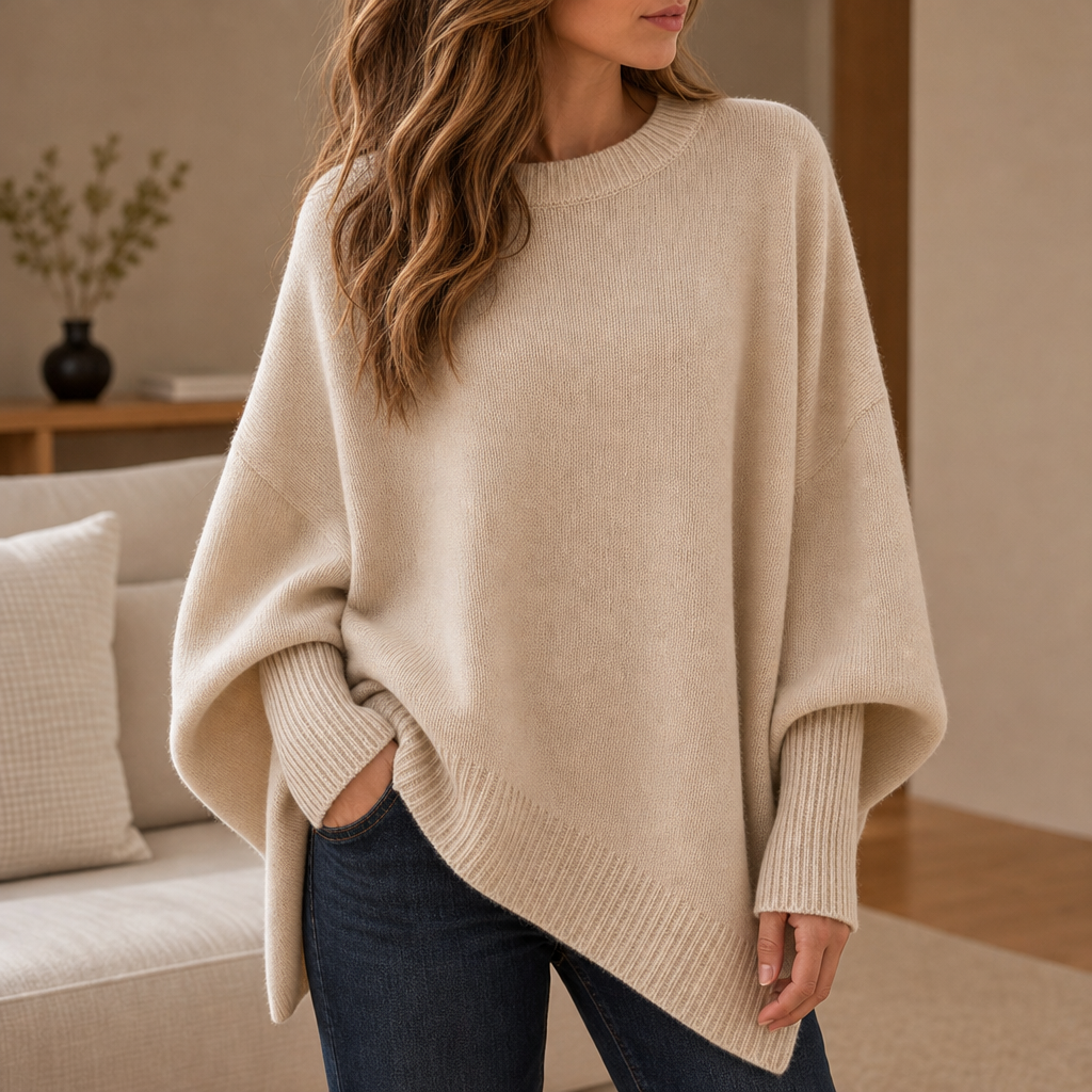 Lesvos Asymmetrical Merino Wool Sweater in Beige