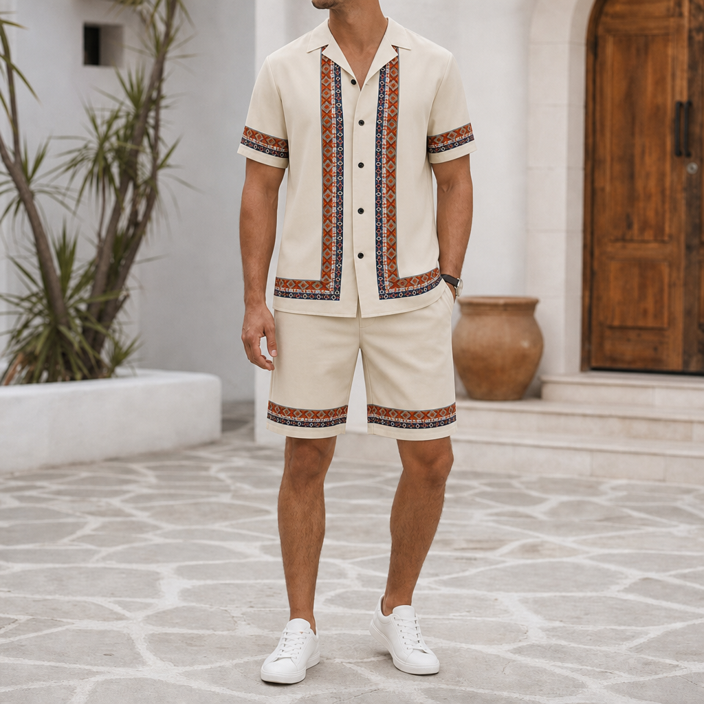 Limassol Greek Key Matching Set in Beige