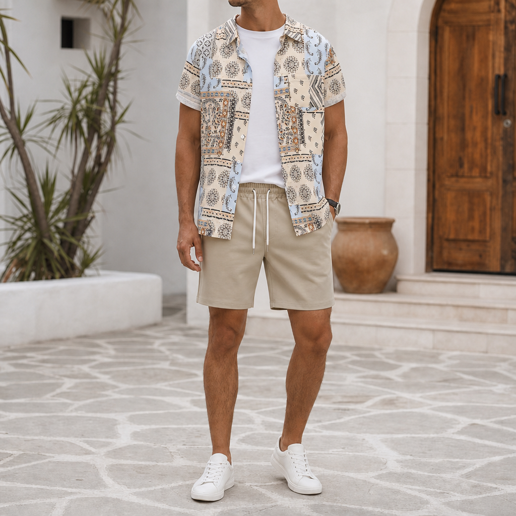 Limassol Greek Key Matching Set in Khaki