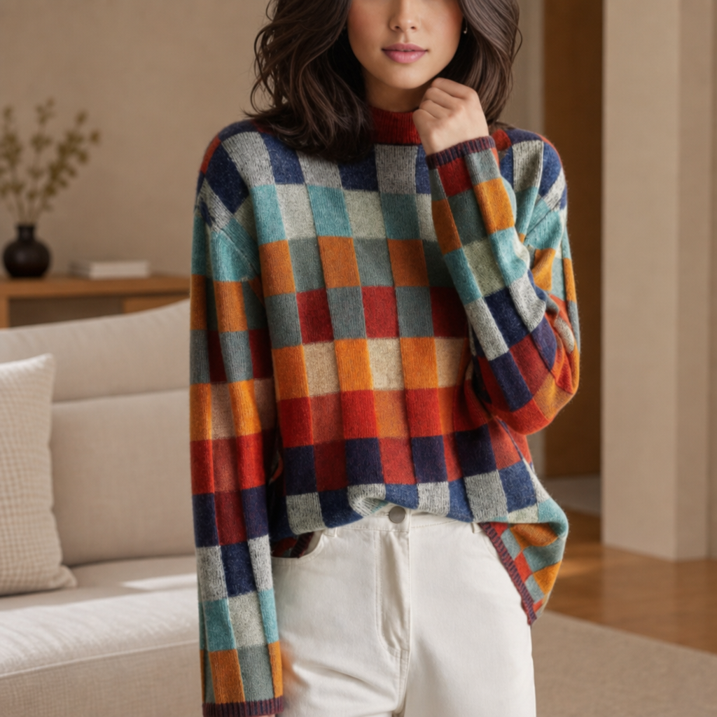 Lucca Checkered Knit Pullover in Multicolor