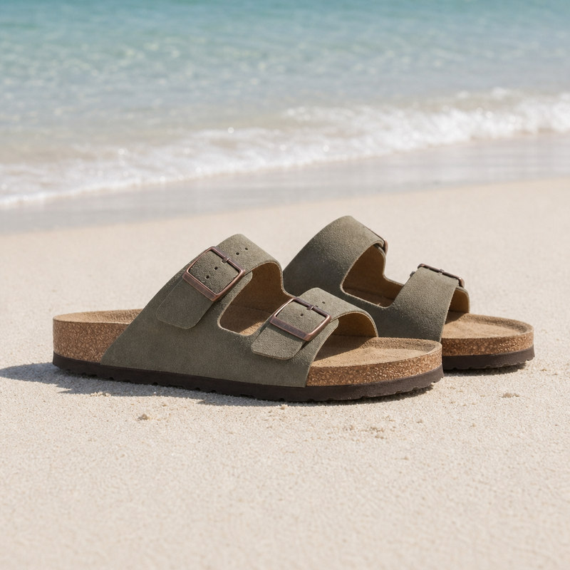 Mantova Double Strap Buckle Sandals in Green