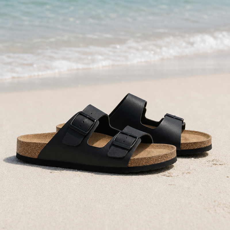Mantova Double Strap Buckle Sandals in Black