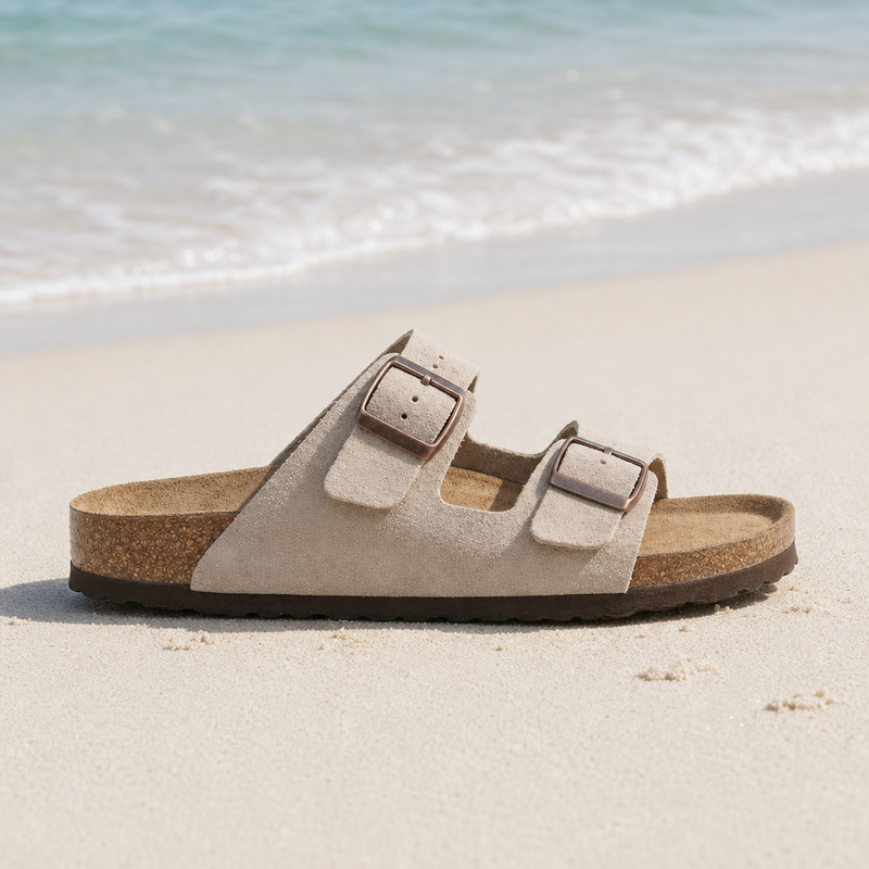 Mantova Double Strap Buckle Sandals in Beige