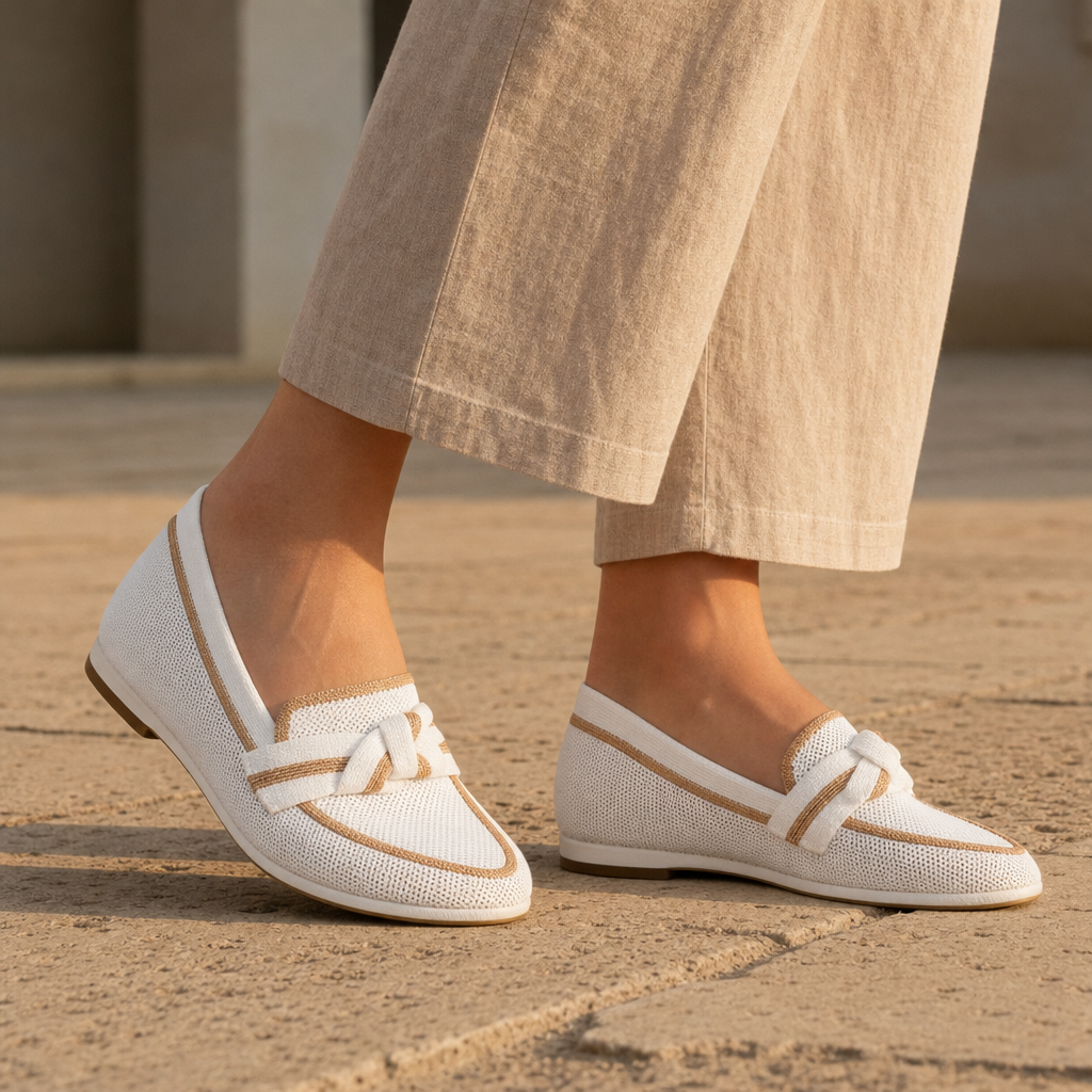 Matera Orthopedic Knit Bow Loafers in White