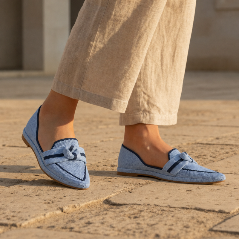 Matera Orthopedic Knit Bow Loafers in Light Blue