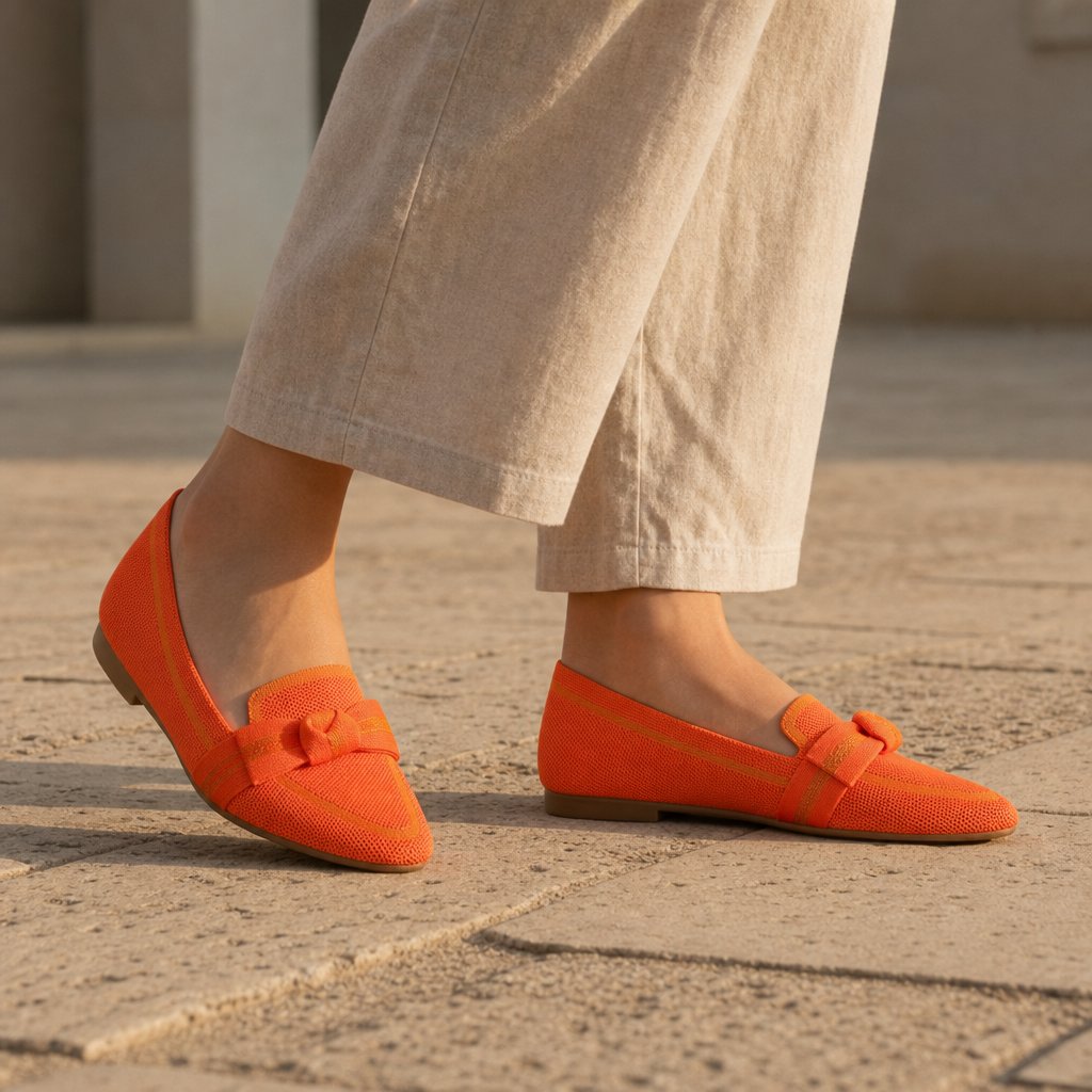 Matera Orthopedic Knit Bow Loafers in Orange