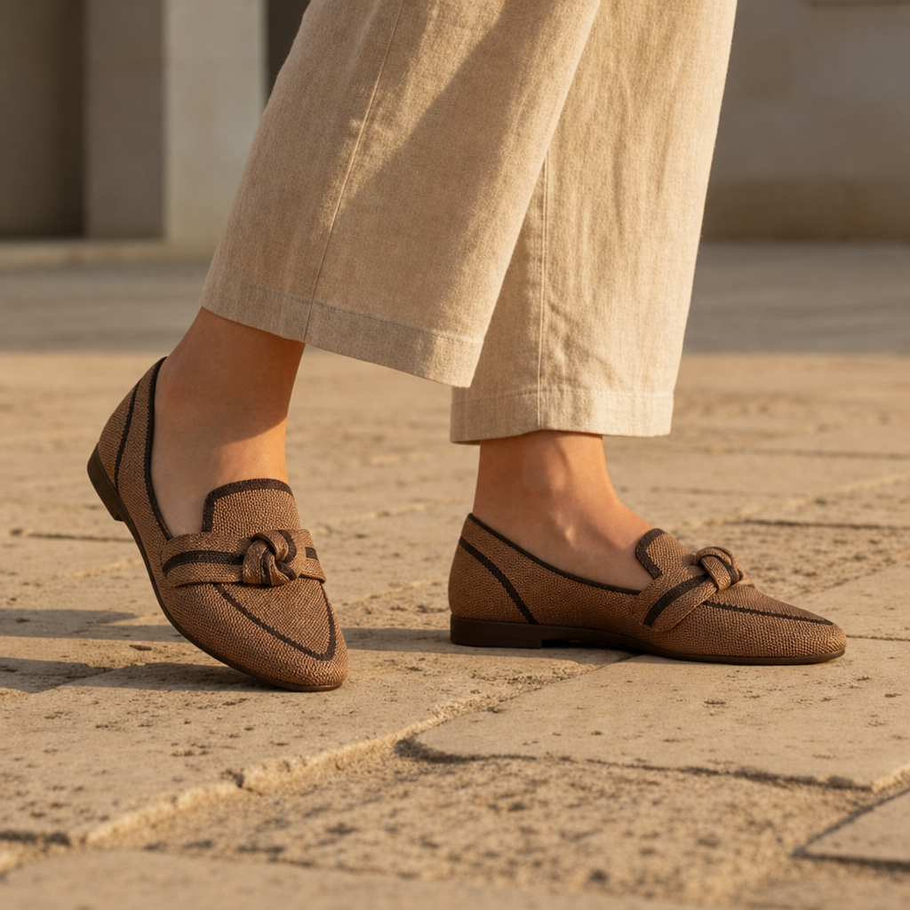 Matera Orthopedic Knit Bow Loafers in Khaki