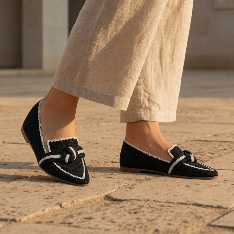 Matera Orthopedic Knit Bow Loafers in Black