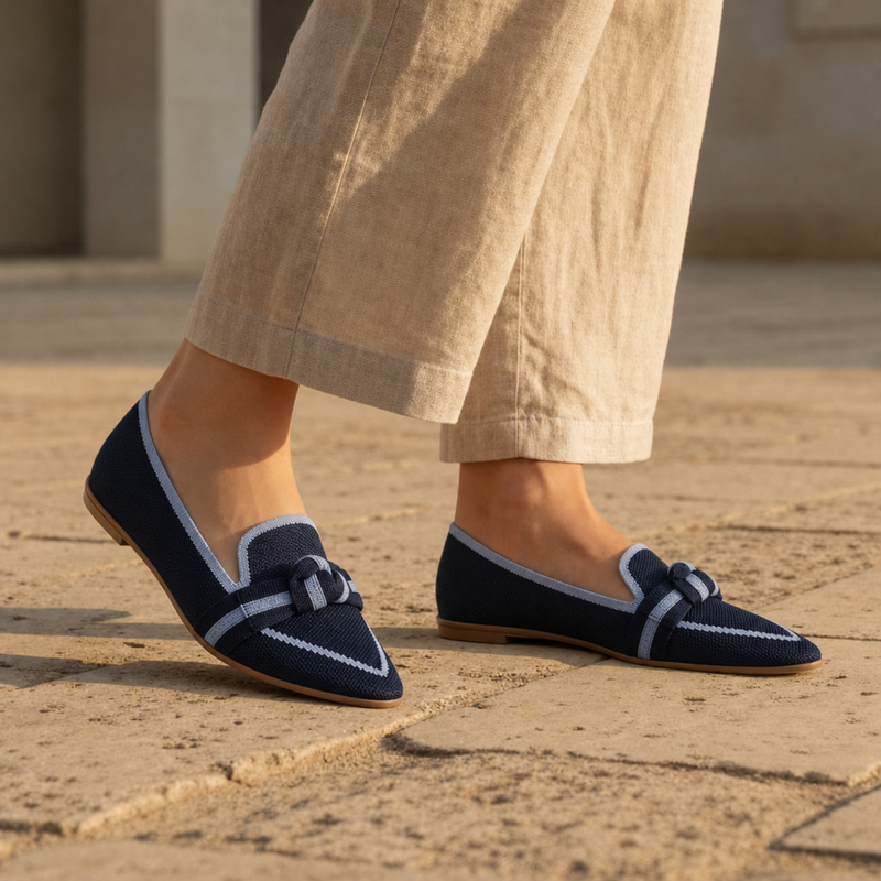 Matera Orthopedic Knit Bow Loafers in Dark Blue