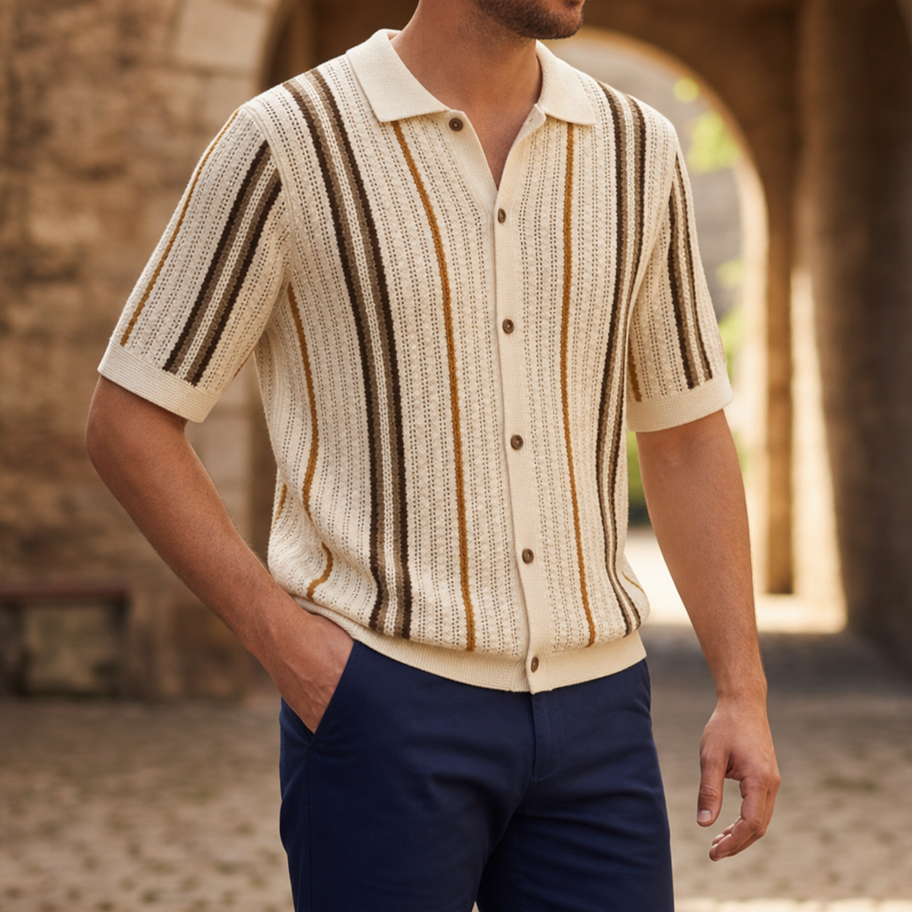 Merida Striped Knit Polo in Cream