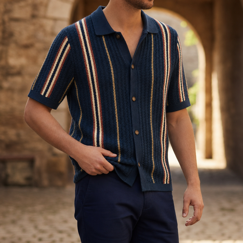 Merida Striped Knit Polo in Blue