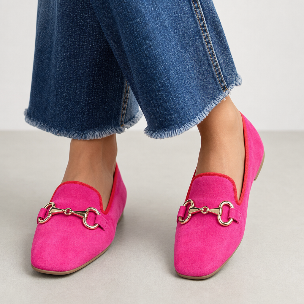Meteora Orthopedic Suede Horsebit Loafers in Deep Pink