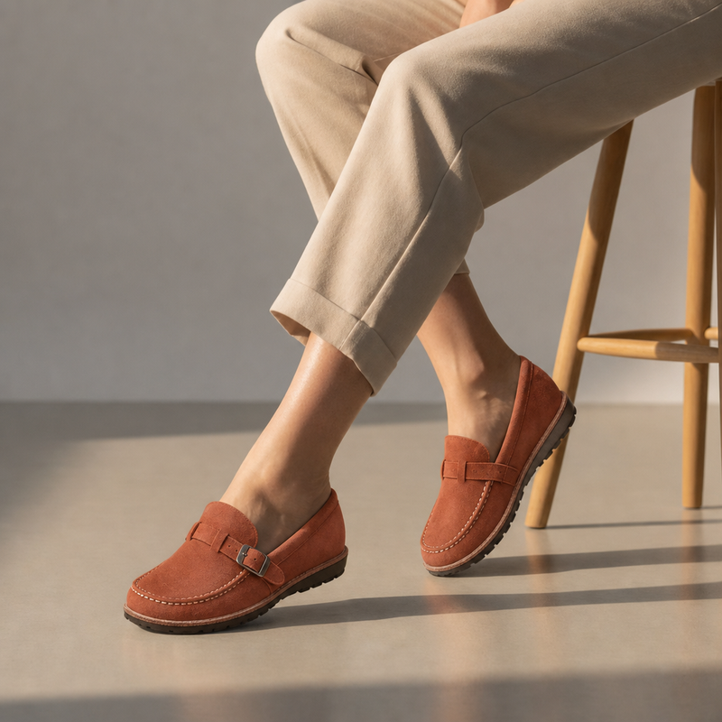 Mijas Orthopedic Suede Loafers in Rust