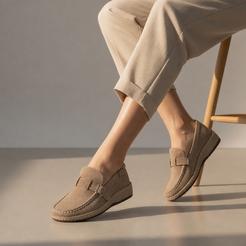 Mijas Orthopedic Suede Loafers in Khaki