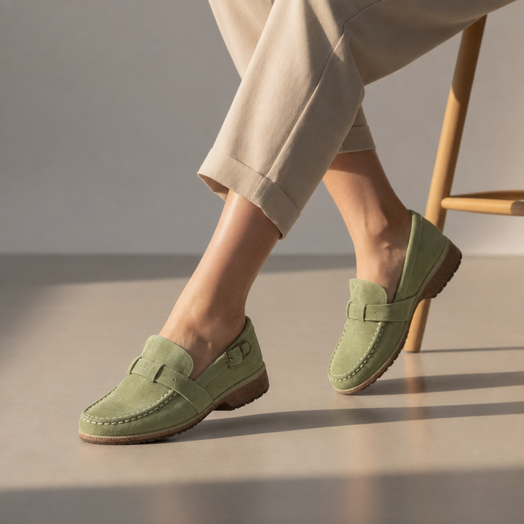 Mijas Orthopedic Suede Loafers in Green