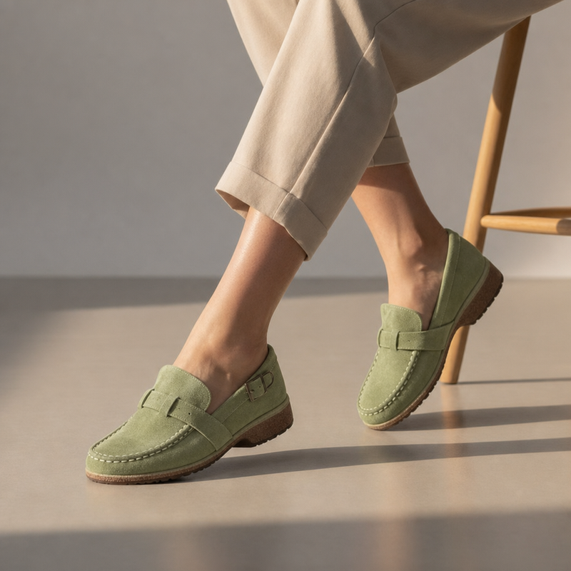 Mijas Orthopedic Suede Loafers in Green