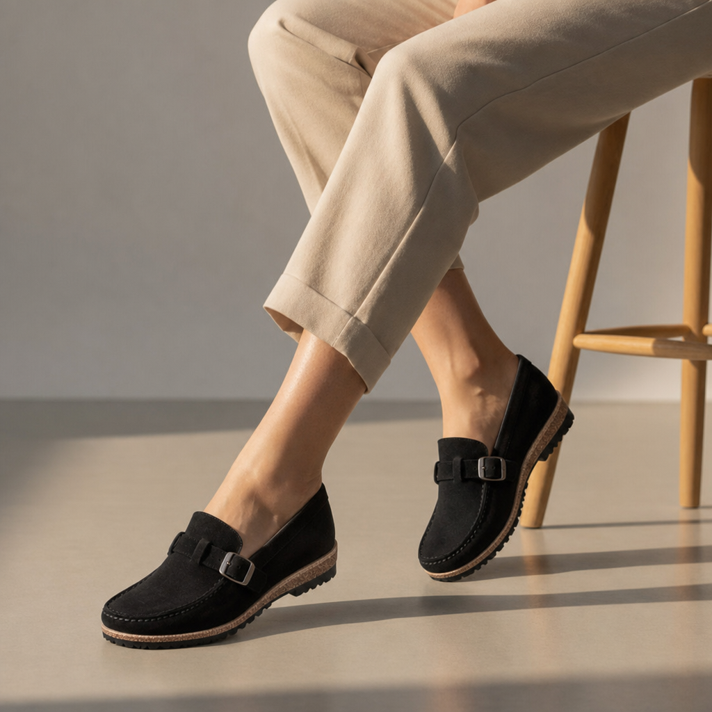 Mijas Orthopedic Suede Loafers in Black
