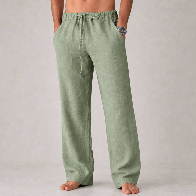 Mljet Linen Drawstring Trousers in Green