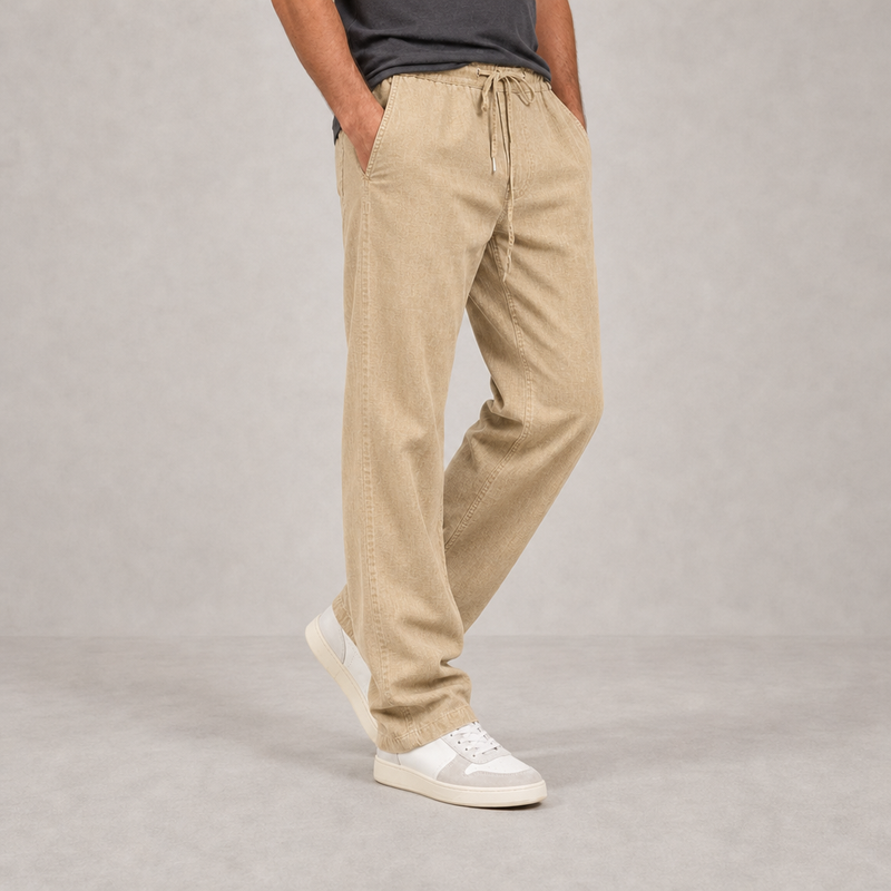 Mljet Linen Drawstring Trousers in Khaki