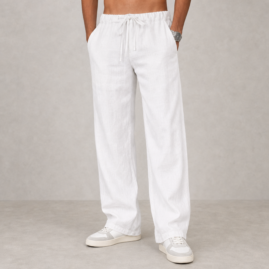 Mljet Linen Drawstring Trousers in White