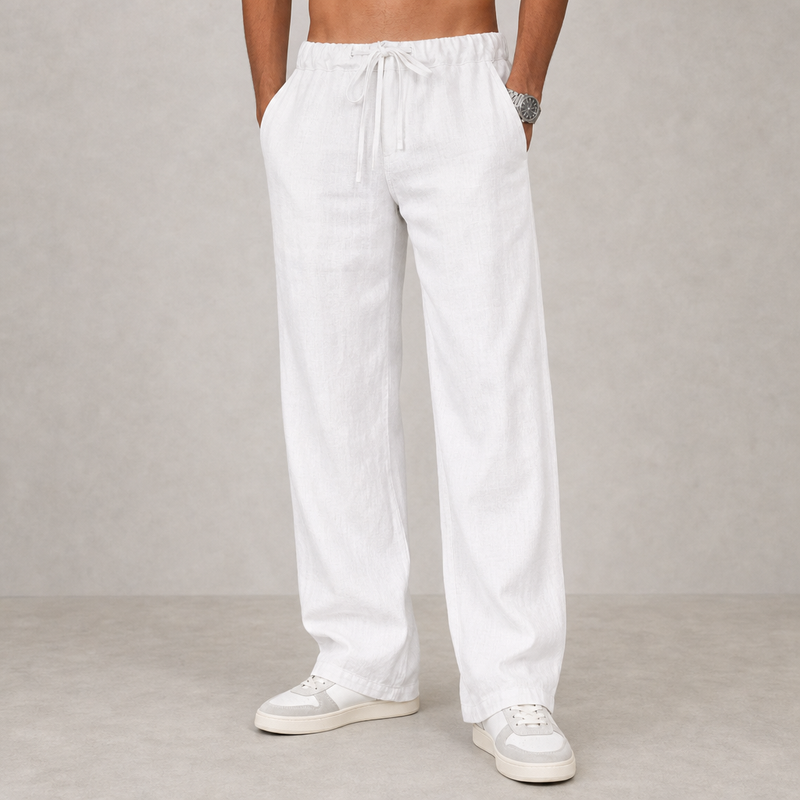 Mljet Linen Drawstring Trousers in White