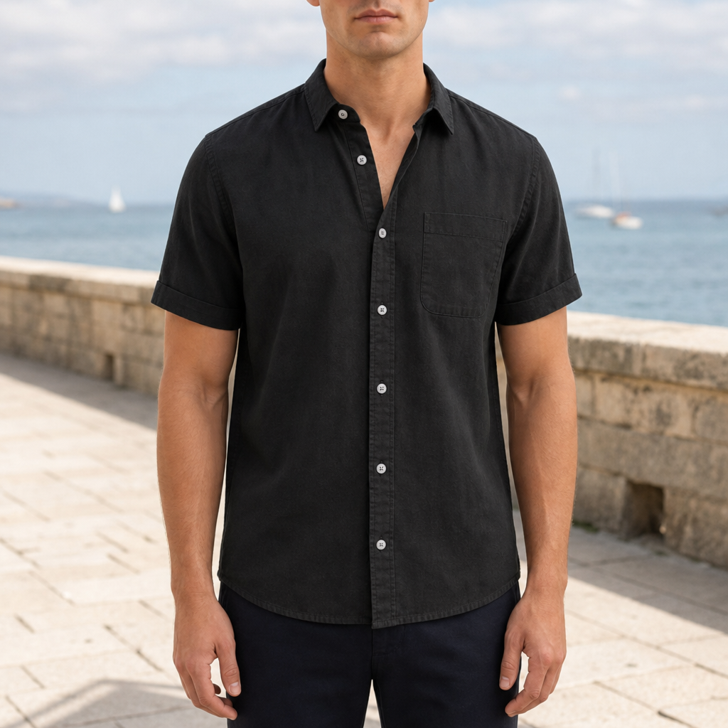 Modica Denim Button-Down Shirt in Black