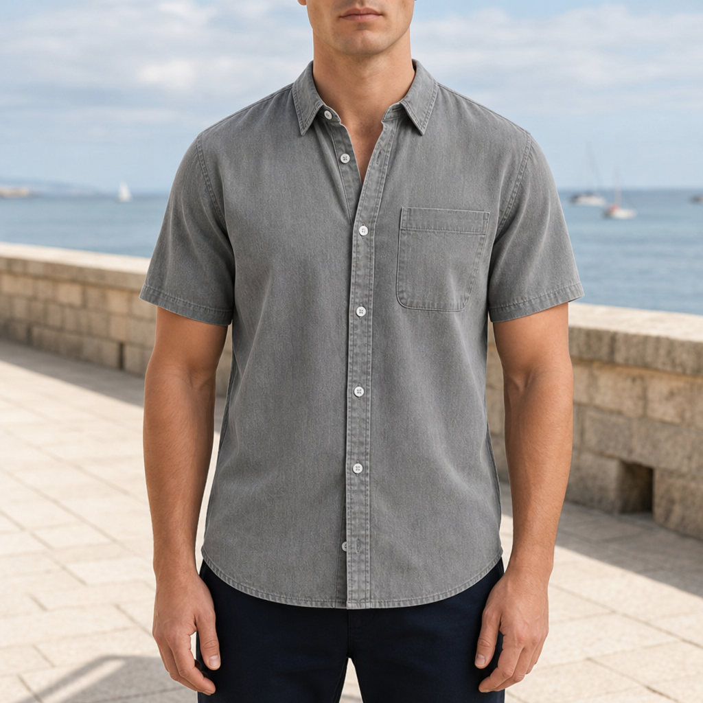 Modica Denim Button-Down Shirt in Gray